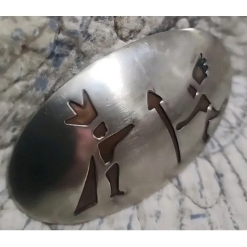 Unusual Vintage Made In Mexico Silver Metal Over Copper Belt Buckle Western Wear